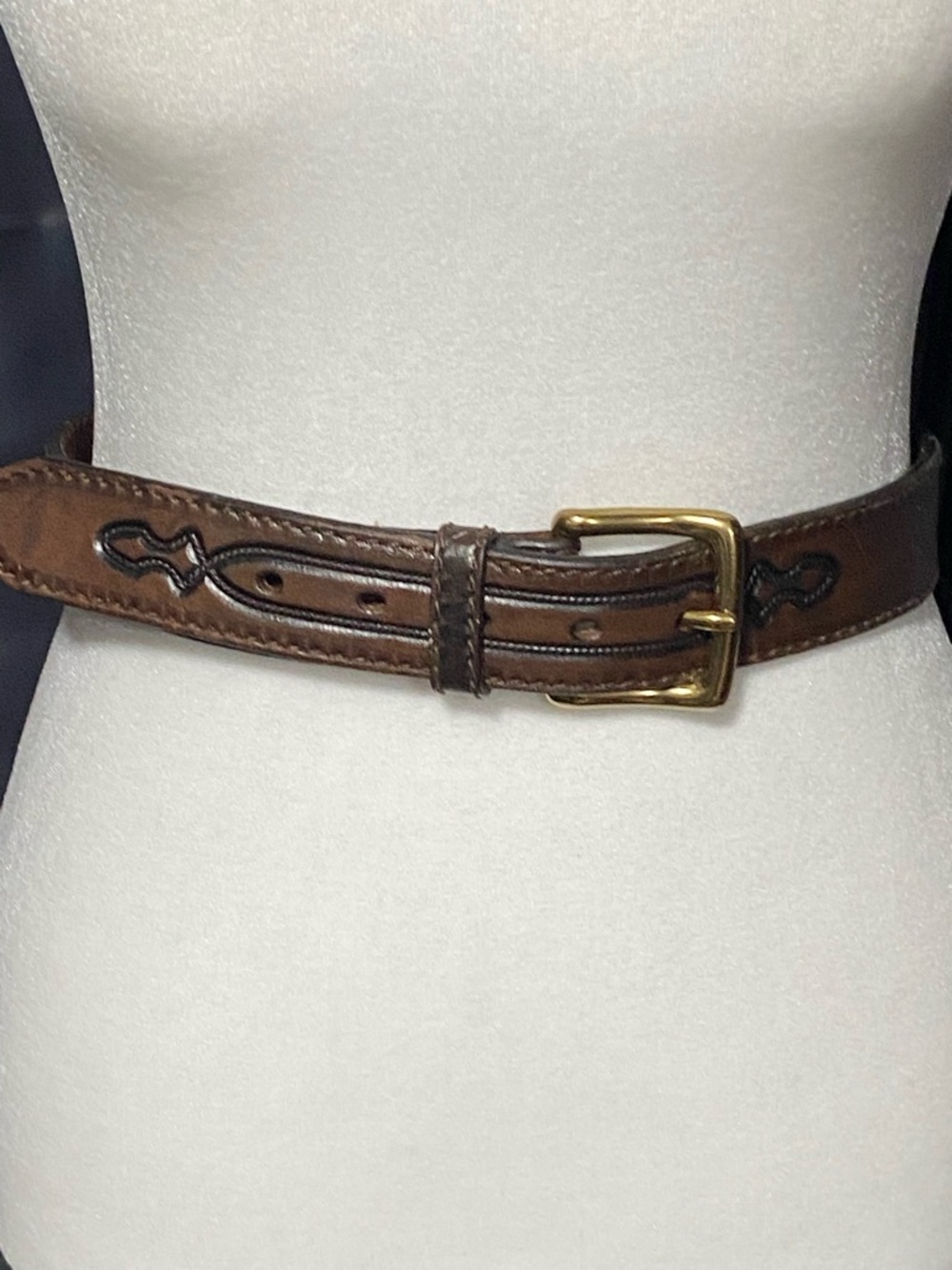 Vintage Nordstroms Western Wear Brown Leather Italian Leather Belt Embossed M